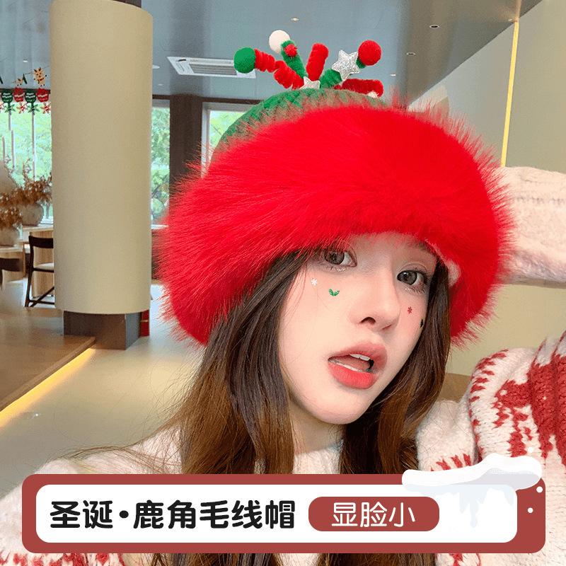 Christmas Knitted Antler Hat,Cute Reindeer Antlers Hat, Winter Warm Ski Skull Beanie Cap for Women Men