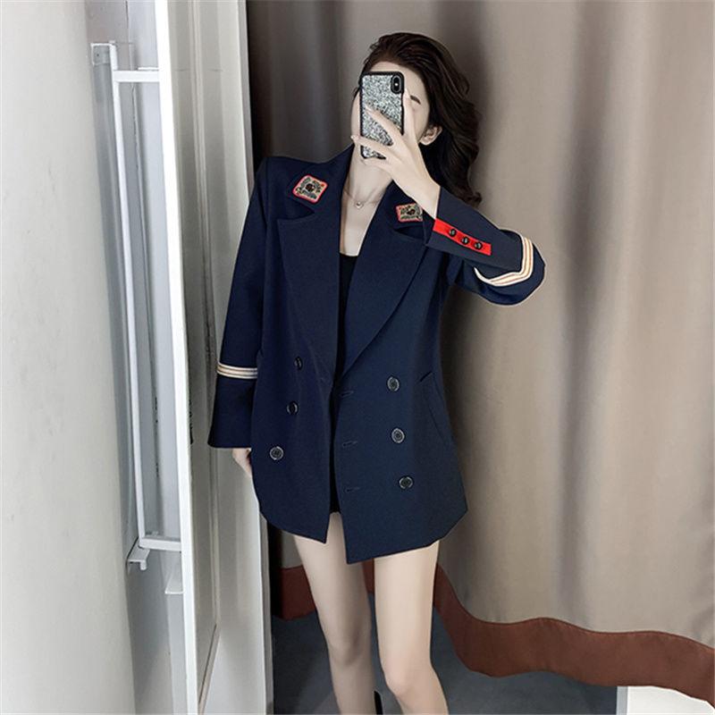 Brit Style Women's Casual Suit Jacket with Embroidery, Korean Fashion Long Sleeve Coat for Spring