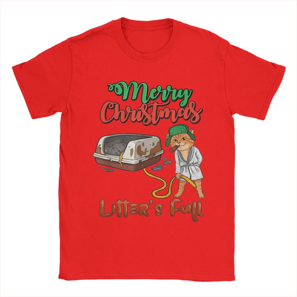 Litter's Full Merry Christmas Funny Cat Lovers Holidays Xmas T Shirt Men T-Shirts Beach O Neck Tees Wholesale Big Size Clothing