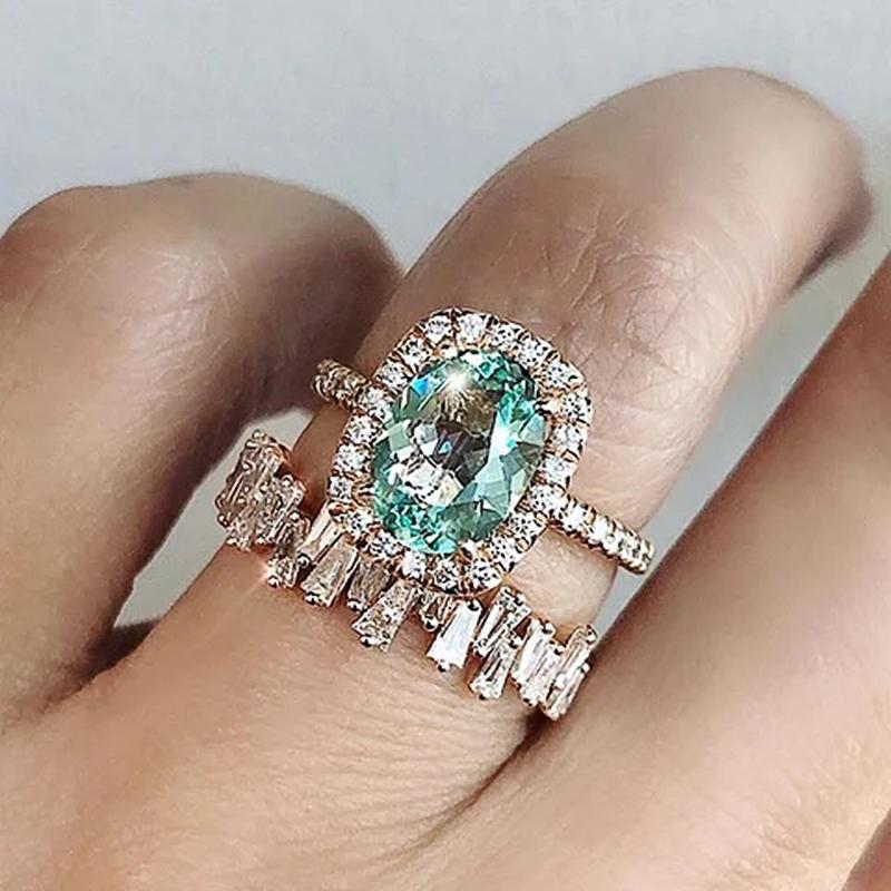 Huitan роскошные 2 шт./комплект колец с зеленым кубическим цирконием благородные розово-золотые аксессуары для помолвки шикарные свадебные украшения