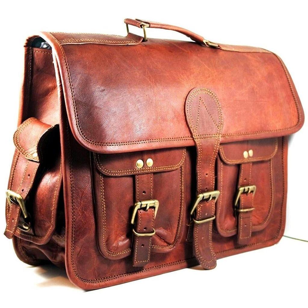 Винтажная мужская кожаная сумка-портфель для ноутбука ручной работы