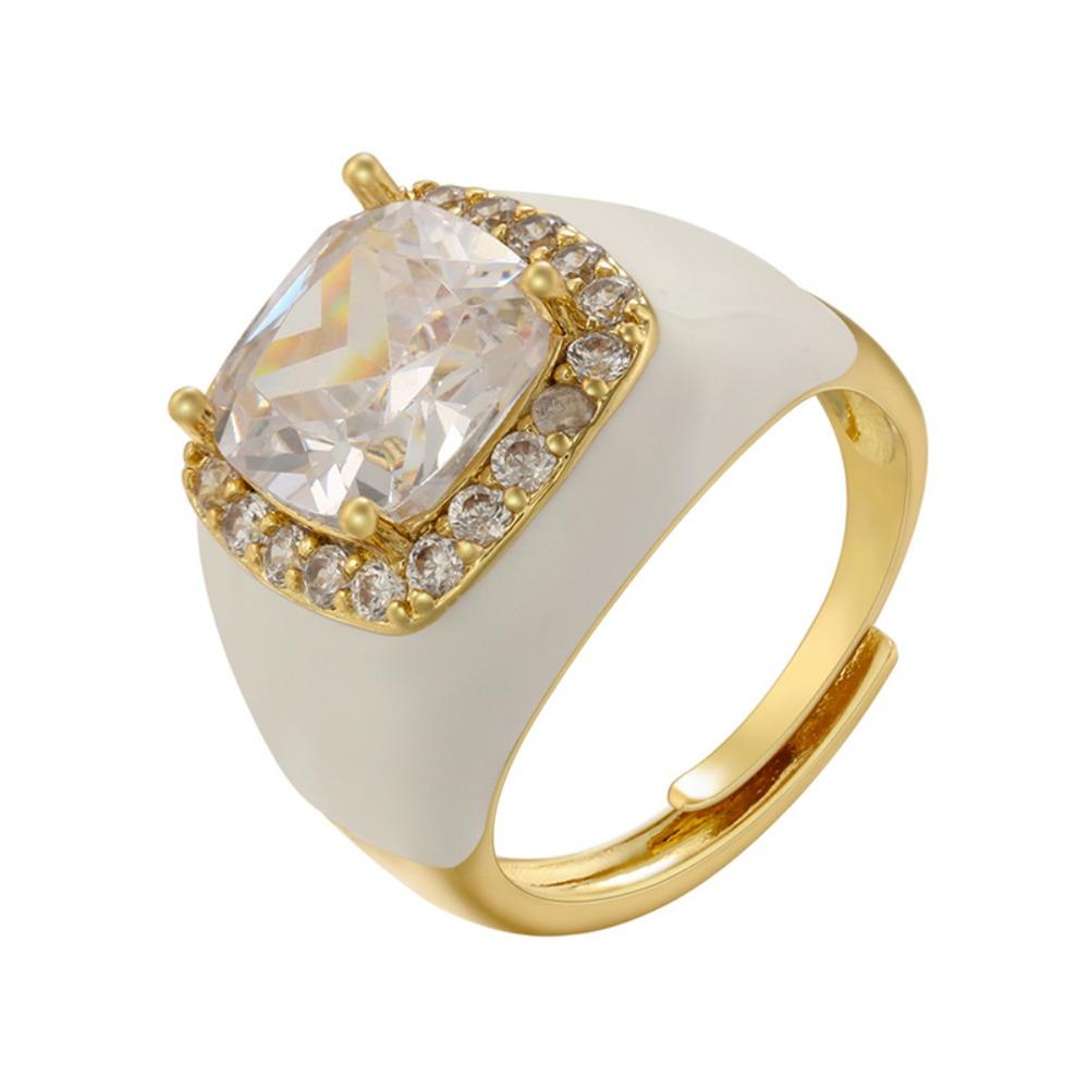 Adjustable Zircon Open Ring Multicolor Geometric Square Ring Enamel Dripping Oil Ring For Women