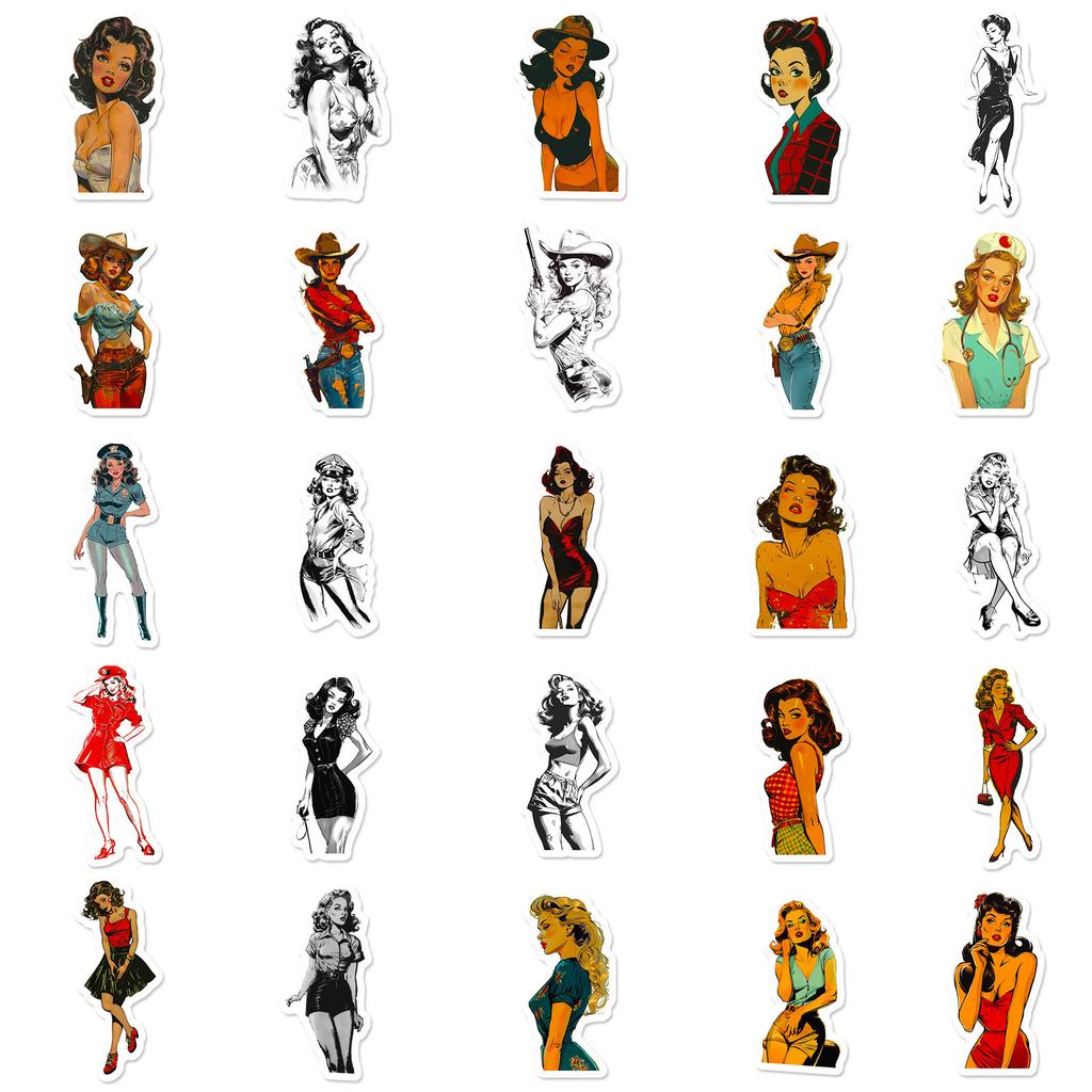 50 Классических Ретро Наклеек Граффити Девочки Без Повторов Сделай Сам Наклейки для Ноутбука Чемодана Водного Стакана