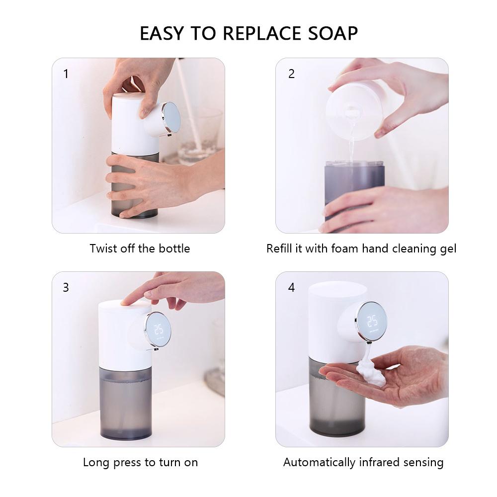 Автоматический дозатор мыла, бесконтактный, емкость 320 мл, дисплей температуры, плотная пена, стиральная машина для рук, 1500 мАч, перезаряжаемые автоматические дозаторы мыла