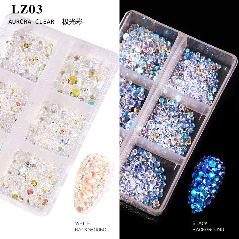Nail Art Flat Bottom Diamond Mixed Color Champagne 6 Grid Mixed Batch Nail Diy Jewelry Sticker Diamond Nail Art Jewelry