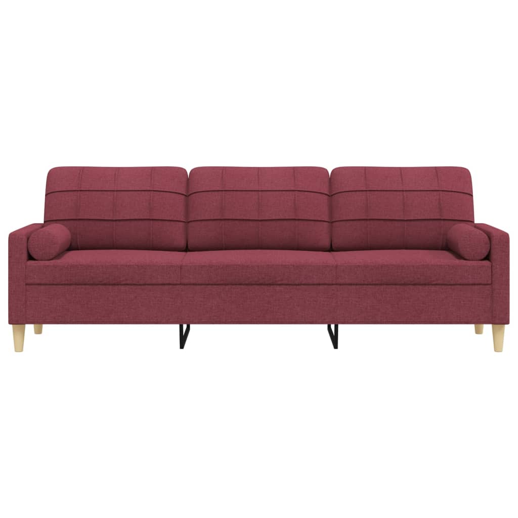 3 Seater Sofa with Decorative Cushions Burgundy 210 cm Fabric