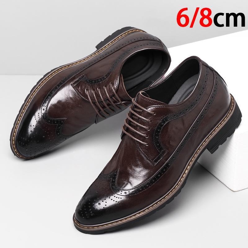 Elevator Men Shoes Genuine Leather Business Dress Retro Gentleman Formal Carved Brogue Height Increasing Shoes Men High Quality