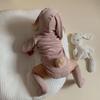 Костюм кролика с ребристой текстурой Хлопковый однотонный боди для малышей Наборы комбинезонов с кроликом для девочек