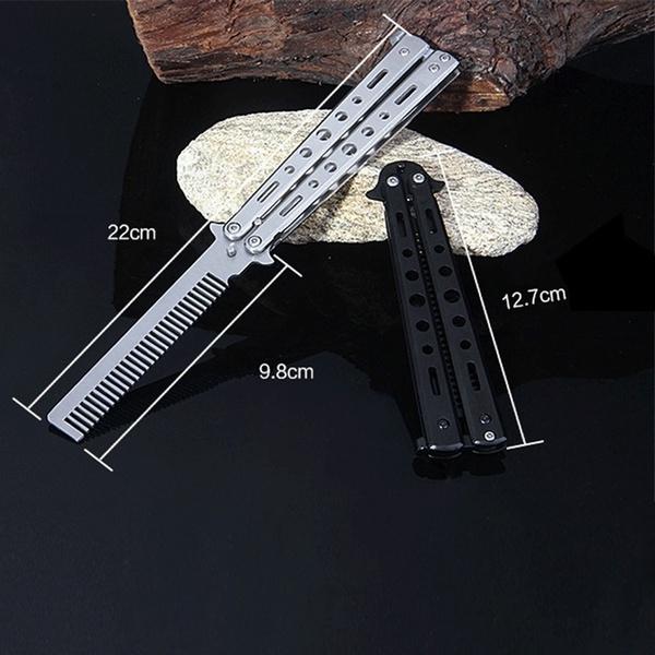 1pc Foldable Comb Stainless Steel Practice Training Butterfly Knife Comb Beard & Moustache Brushes Hairdressing Styling Tool
