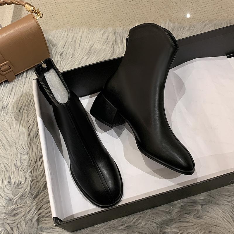 Короткие сапоги на грубом каблуке, женские модные кожаные сапоги с застежкой-молнией сзади, большие размеры, сексуальные сапоги Martin, модные сапоги в стиле темперамент