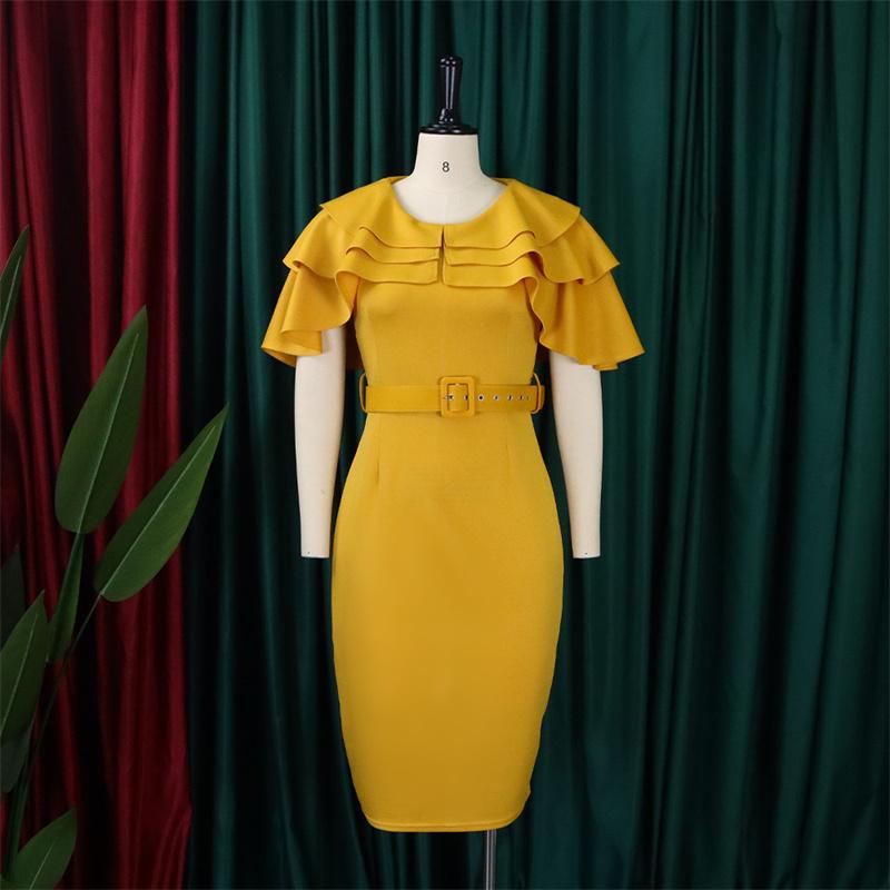 Размер платья с рюшами на рукавах Женская одежда Короткое африканское большое платье-футляр Ol