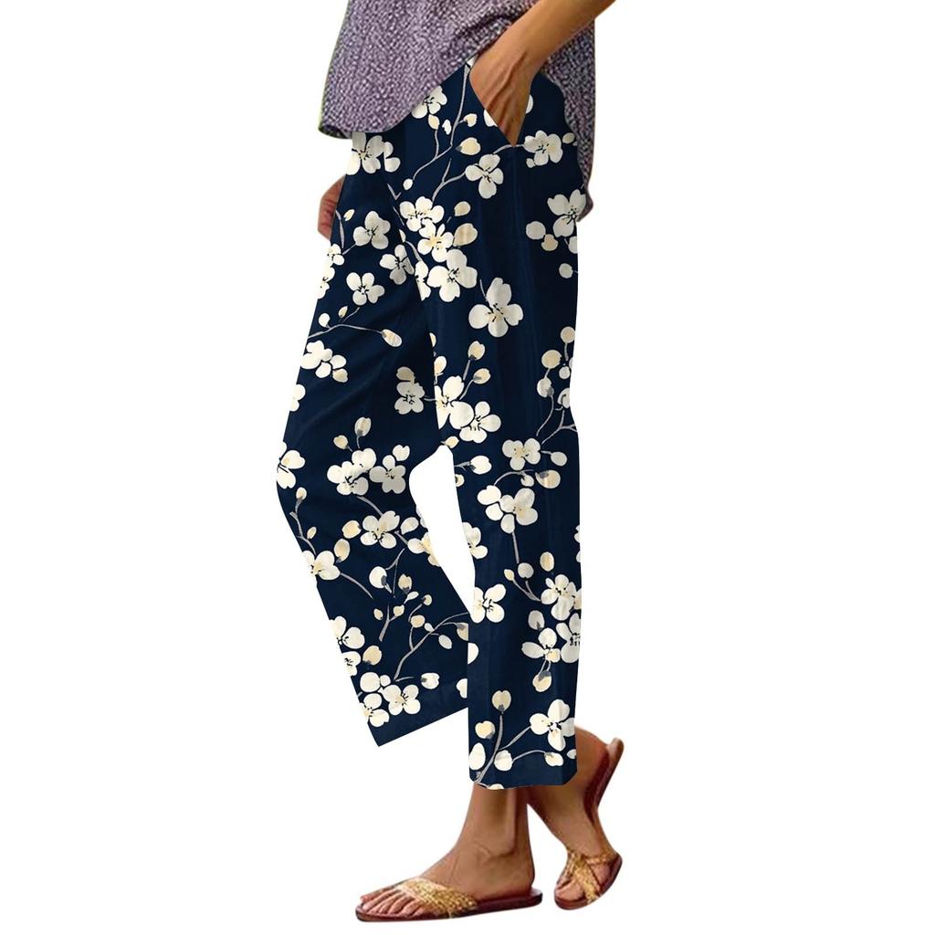 Женские повседневные модные принтованные прямые брюки с карманами