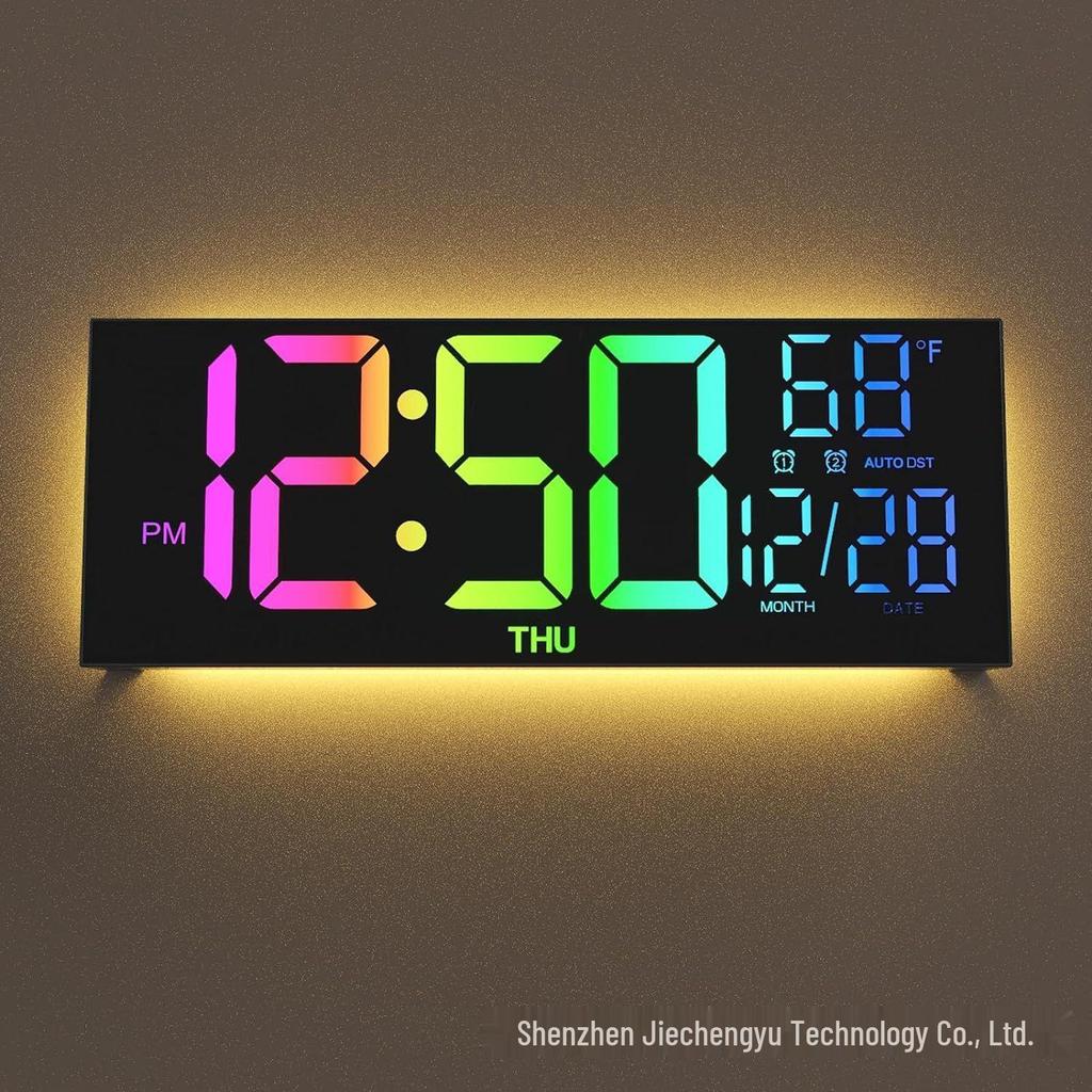 16-дюймовые настенные часы со светодиодной подсветкой RGB, меняющей цвет, с пультом дистанционного управления и двойным будильником