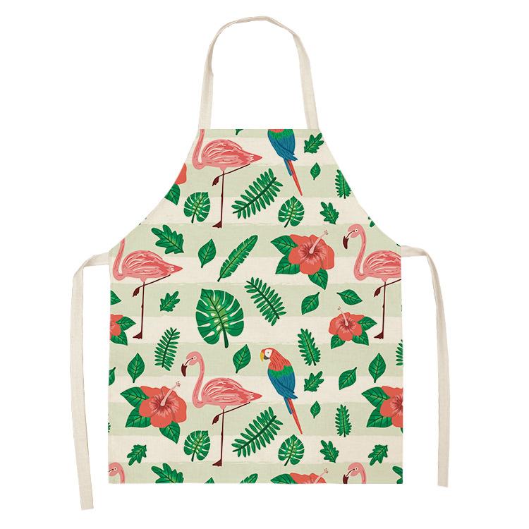 Nordic Palm Leaves Flamingo Kitchen Cooking Aprons For Women Chefs Baking Bibs Cotton Linen Cleaning Pinafore Delantal Cocina
