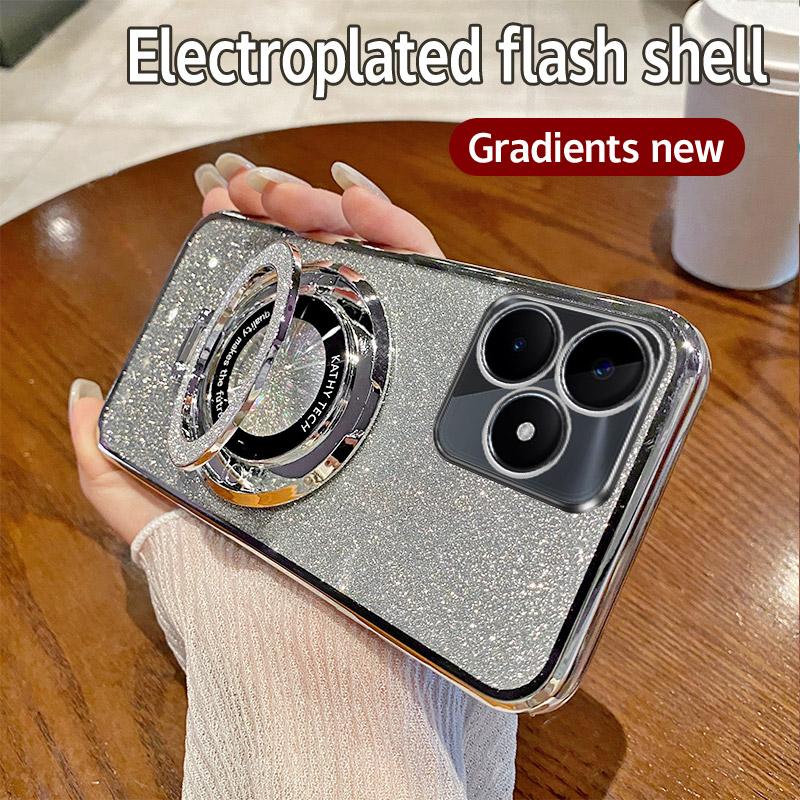 Блестящий чехол для телефона с кольцом-держателем для Realme Note 60 50 5 5i 6i 9i 5 7 8 9 10 11 12 13 14 Pro Plus 4G 5G 14X 14T 12X 11X Мягкий чехол