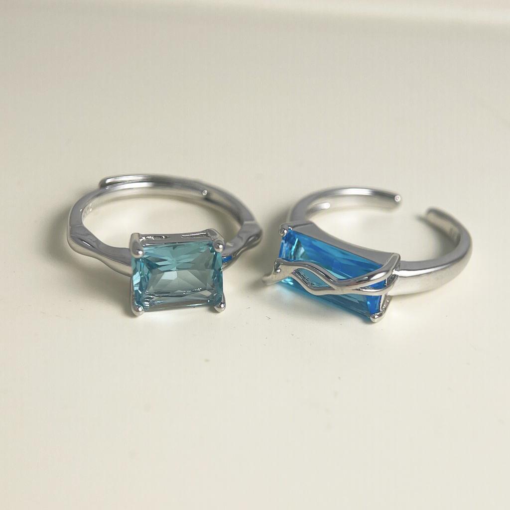 925 Sterling Silver Rings for Women Couple Minimalist Handmade Blue Stone Ring Fine Jewelry Gift Prevent Allergy