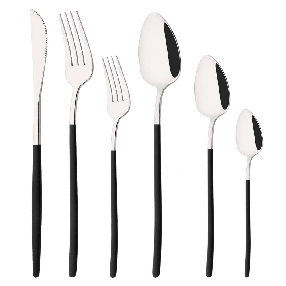 6Pcs/Set Silver Flatware Cutlery Set Stainless Steel Knife Dessert Fork Spoon Tableware Set Festival Kitchen Dinnerware Gift