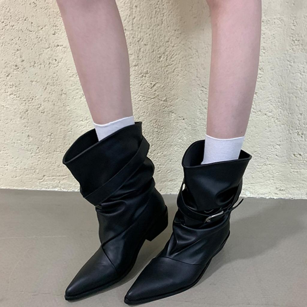 Coarse heel short boots women's new autumn and winter women's boots Martin boots pleated pile western boots pointed short boots women