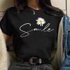 Maycaur Women T Shirt Smile Daisy Print Tshirt Women Short Sleeve O Neck Loose T-shirt Ladies Summer Causal Female Clothes