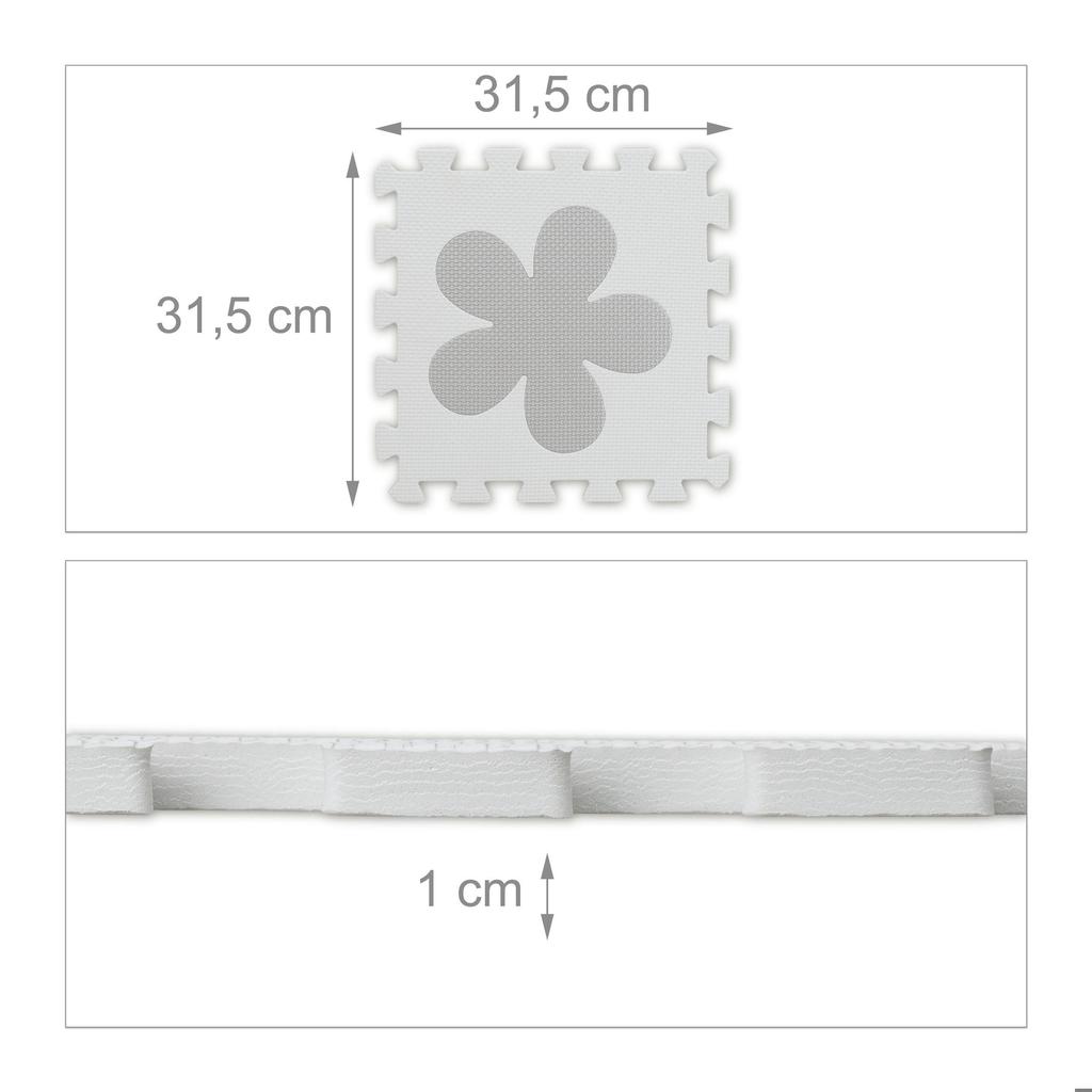 Relaxdays Tapis De Sol Puzzle 52 Pièces, Mousse EVA, Sans Polluants, 1,4 M2, Dalle Jeu Bébé, Diff Motifs, Gris/blanc