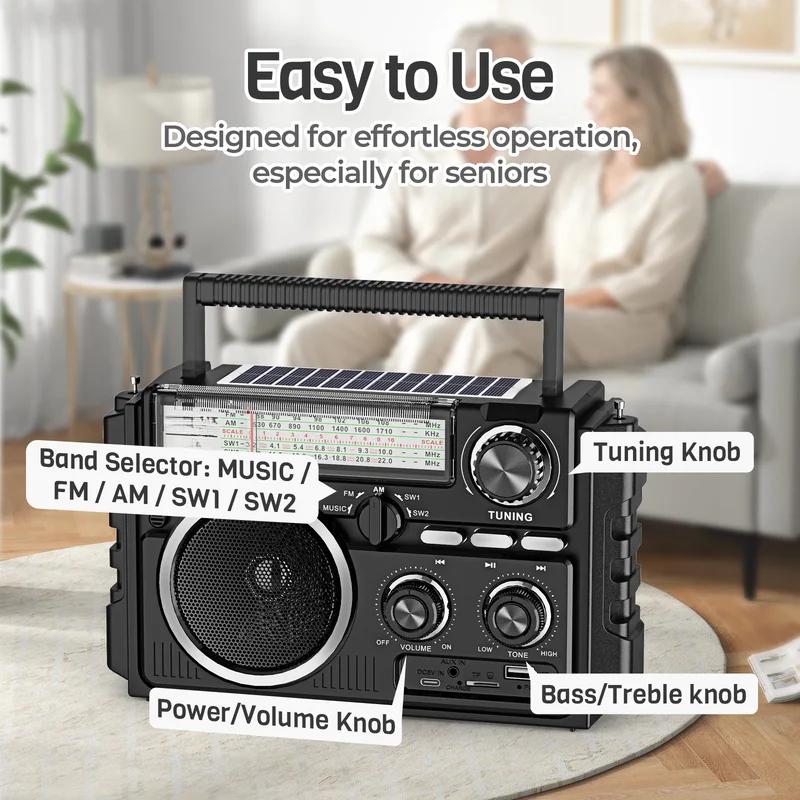 AM FM SW Радио Портативный прием с двойной антенной, Солнечная перезаряжаемая батарея 1800 мАч Bluethooth музыкальный плеер для улицы