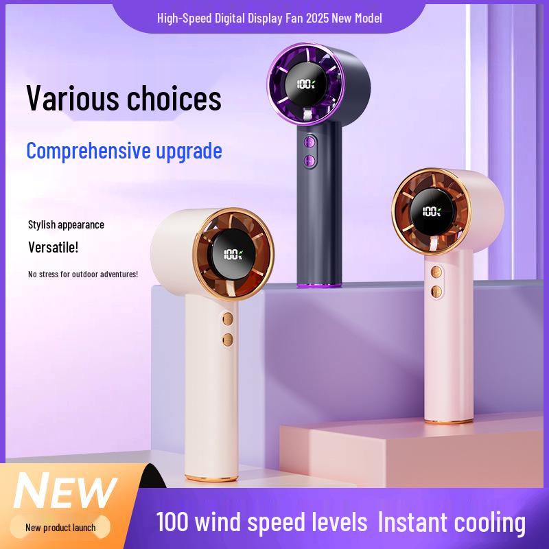 2026 Portable Handheld Fan S1 - 100-Speed USB Fan with Digital Display for Office & Outdoor Use