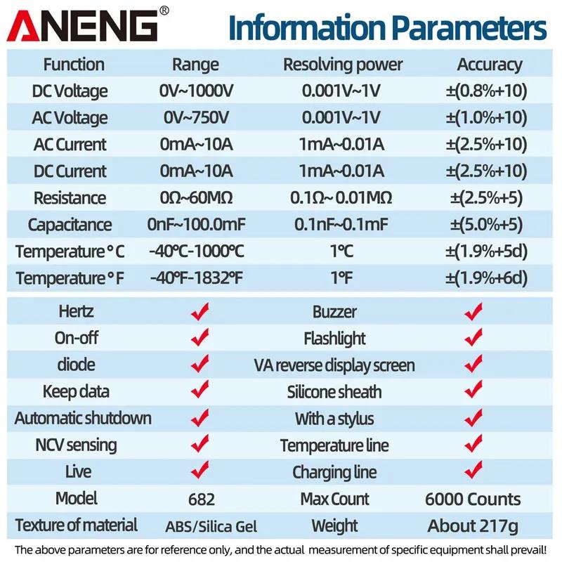 ANENG 681/682/683 Pro 6000 Count Voltage Tester Current Meter Rechargable Digital Multimeter Non-contact Electric Measuring Tool