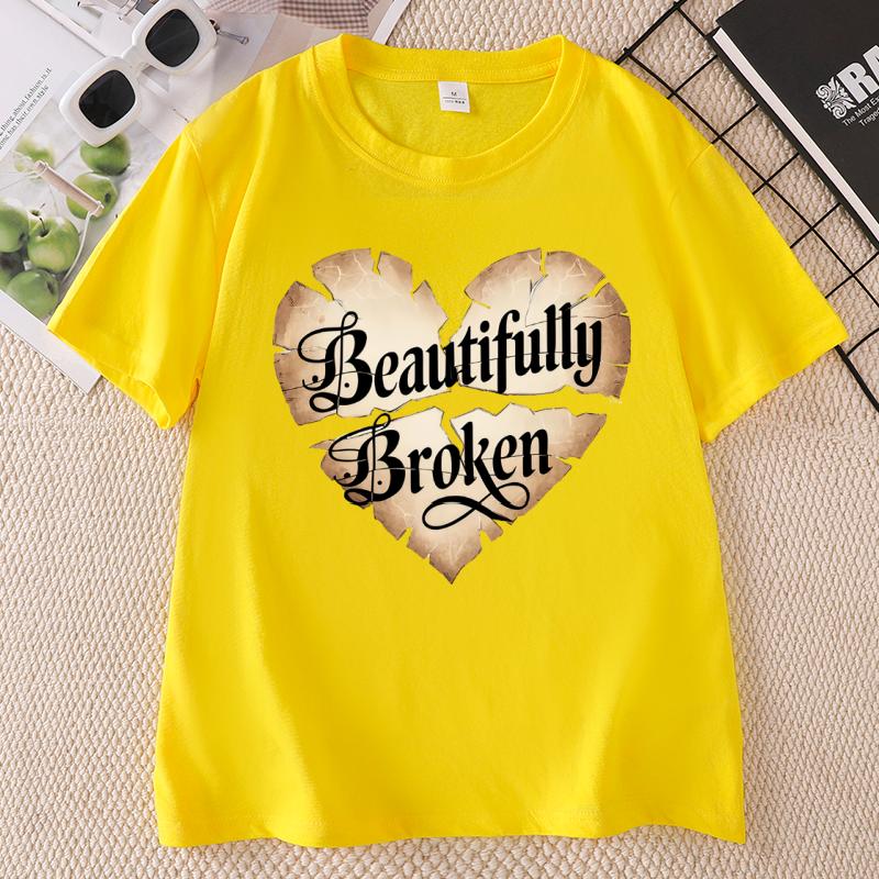 Beautiful Broken Heart T Shirt Unisex Ladies Love Graphic T Shirts Casual Cotton Round Neck Printed Short Sleeve Tshirts Clothing