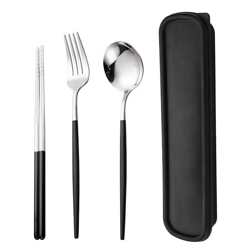Дорожный набор столовых приборов из нержавеющей стали 410: Вилка, Ложка и Палочки в Подарочной Коробке. Идеально подходит для студентов!