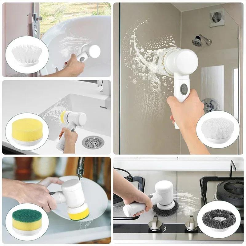 New Electric Spin Scrubber,Bathroom Cleaning Brush Power Scrubber with 5 Replaceable Brush Heads, 5 In 1 Electric Cleaning Brush