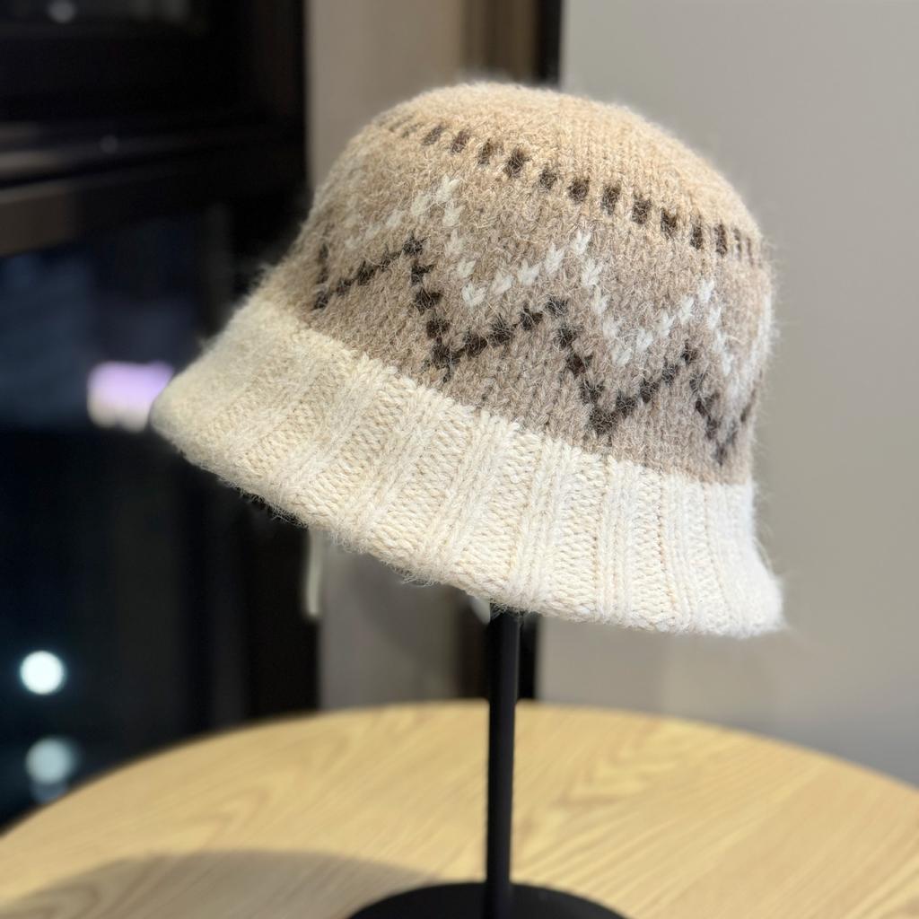 Вязаная шапка-рыбачка Женская зимняя теплая шапка в стиле Fair Isle в корейском стиле с защитой ушей Шерстяная шапка для большого обхвата головы и маленького лица