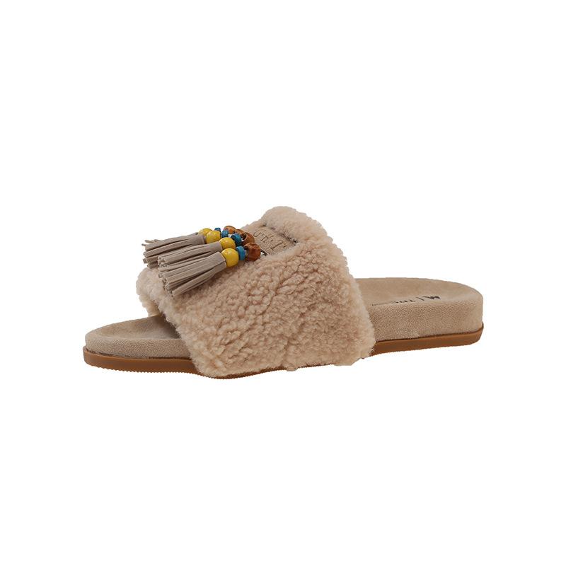 Популярные британские пляжные туфли на платформе, летние новые ленивые шлепанцы на одной педали, универсальные разноцветные шлепанцы с бахромой на союзке