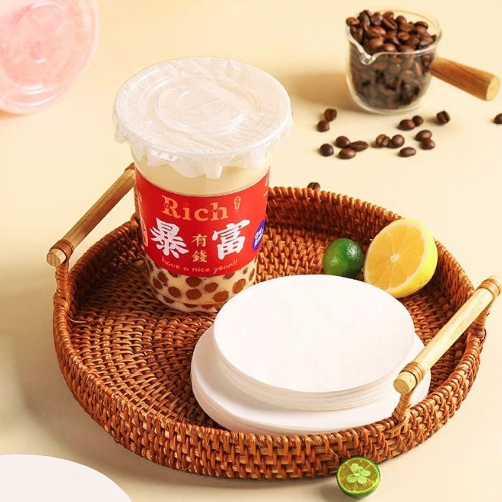 500 Pcs Anti Spill Drink Leak Proof Paper Disposable Cup Sealing Films Coffee Paper Lids  Beverage