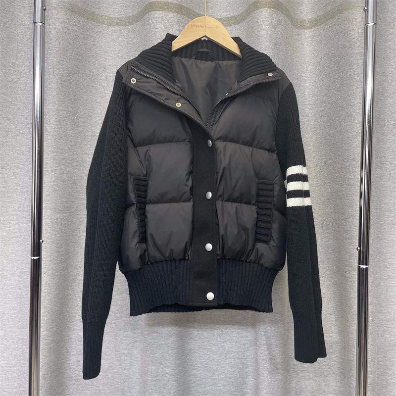 Small short down jacket women's autumn and winter new woolen knitting splicing student jacket to keep warm