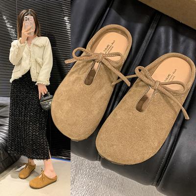 Мода Большой Размер Женская Обувь Женские Шлепанцы Низкий Закрытый Носок 2025 Копыто Каблуки Рим Ретро ПУ Резина Ткань Слайды Женская Обувь Низкий Закрытый Носок Т