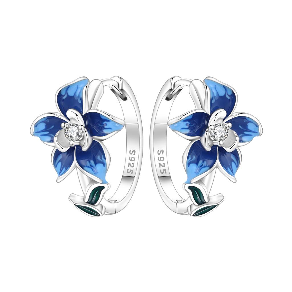 Original NEW S925 Silver Pink Purple Flowers Plants leaf Series Earring Hoop Earrings Women Jewelry Party Gifts