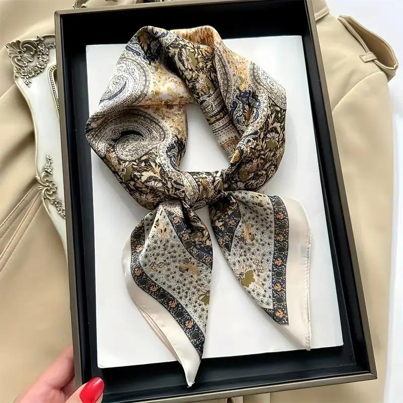 Luxury Print Satin Silk Square Scarf for Women Shawl Hijab Neckerchief Female Hair Ribbon Headband Fashion Wrap Bandana
