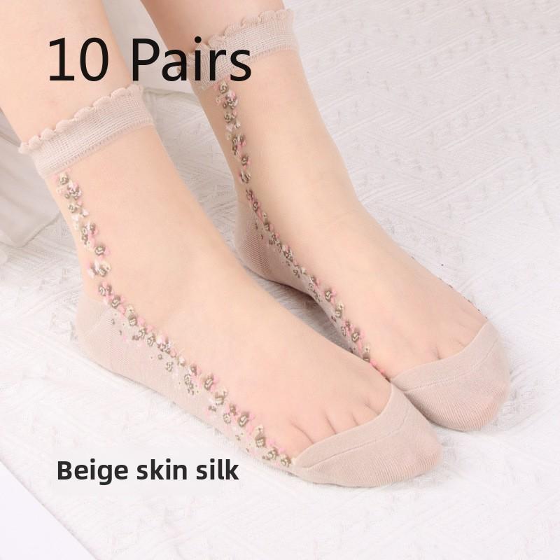 10 Pairs Spring and Summer Crystal Stockings Cool Clear Glass Stockings Women's Short Socks Women's Thin Socks