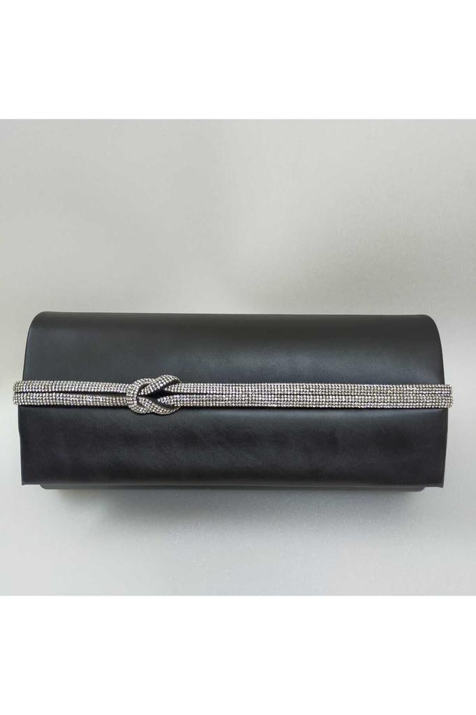 Women's Stylish and Useful Evening Dress Bag Black Artificial Leather Knot Stone Evening Dress Bag