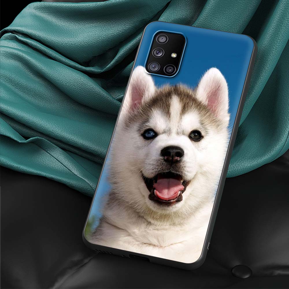 Чехол для телефона с изображением милого щенка аляскинского хаски для Samsung Galaxy A51 A71 A21S A03s A13 A33 A53 A11 A31 A52 A41 A32 5G A01, черный