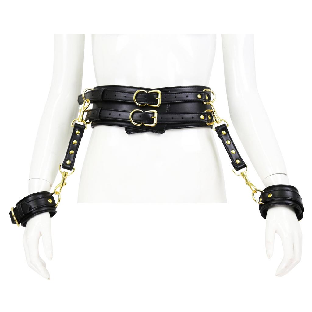 BDSM PU Leather Waist To Wrist Restraint Harness Set Adjustable Bondage Belt with Cuffs Slave Role Play Adult Sex Toy for Women