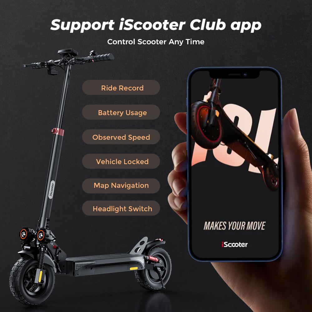 iScooter Электросамокат IX4, двигатель 800 Вт, аккумулятор 15 Ач, 10-дюймовые внедорожные шины, двойная подвеска, макс. скорость 25 км/ч, запас хода 40-45 км, взрослые электросамокаты