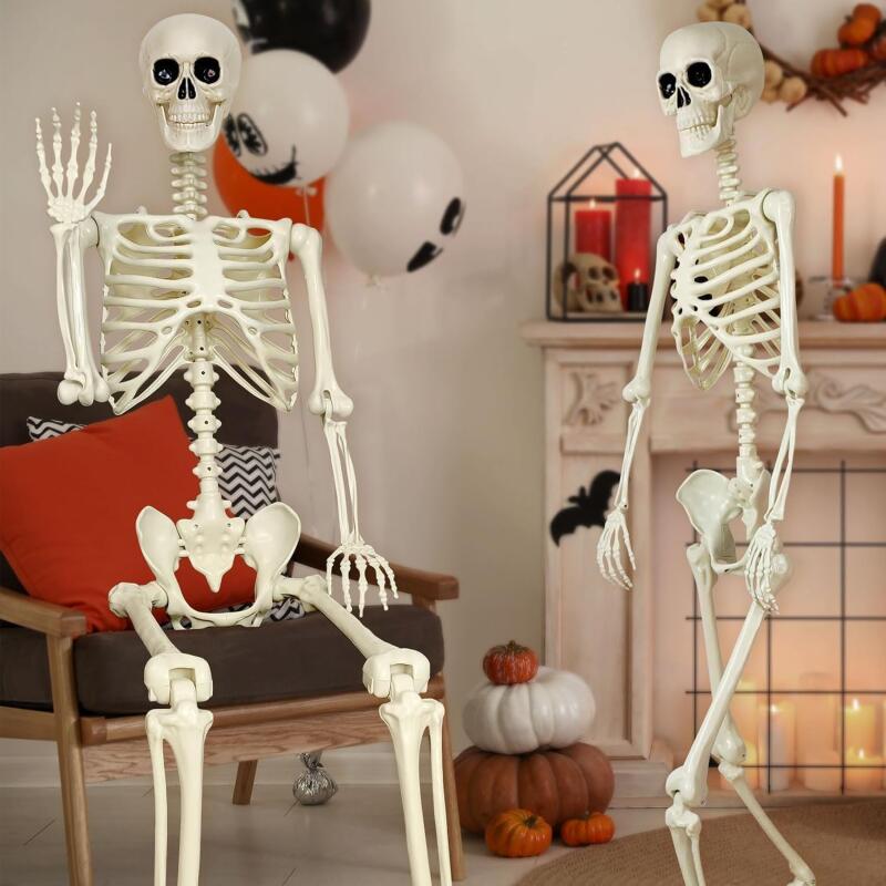 New 40/90cm Halloween Skeletons Fake Full Body Skull Bones Movable Halloween Party Decor for Home Bar Haunted House Horror Props