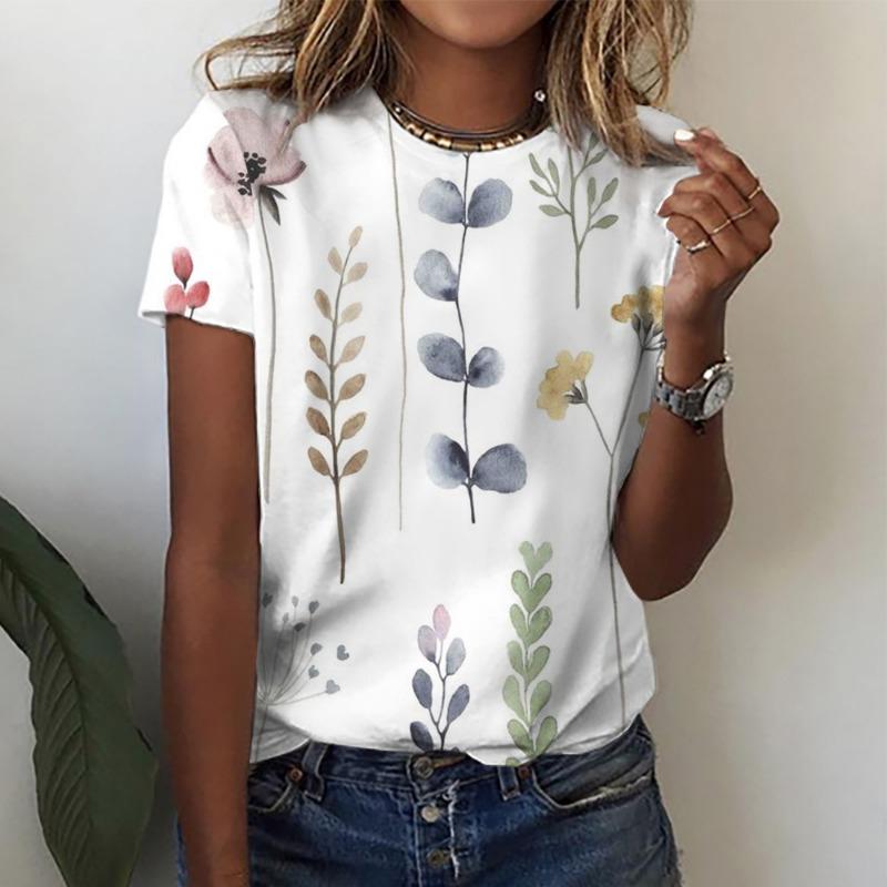 3D-принт Летние женские футболки с круглым вырезом Топы Модная одежда Рубашки с коротким рукавом Топы