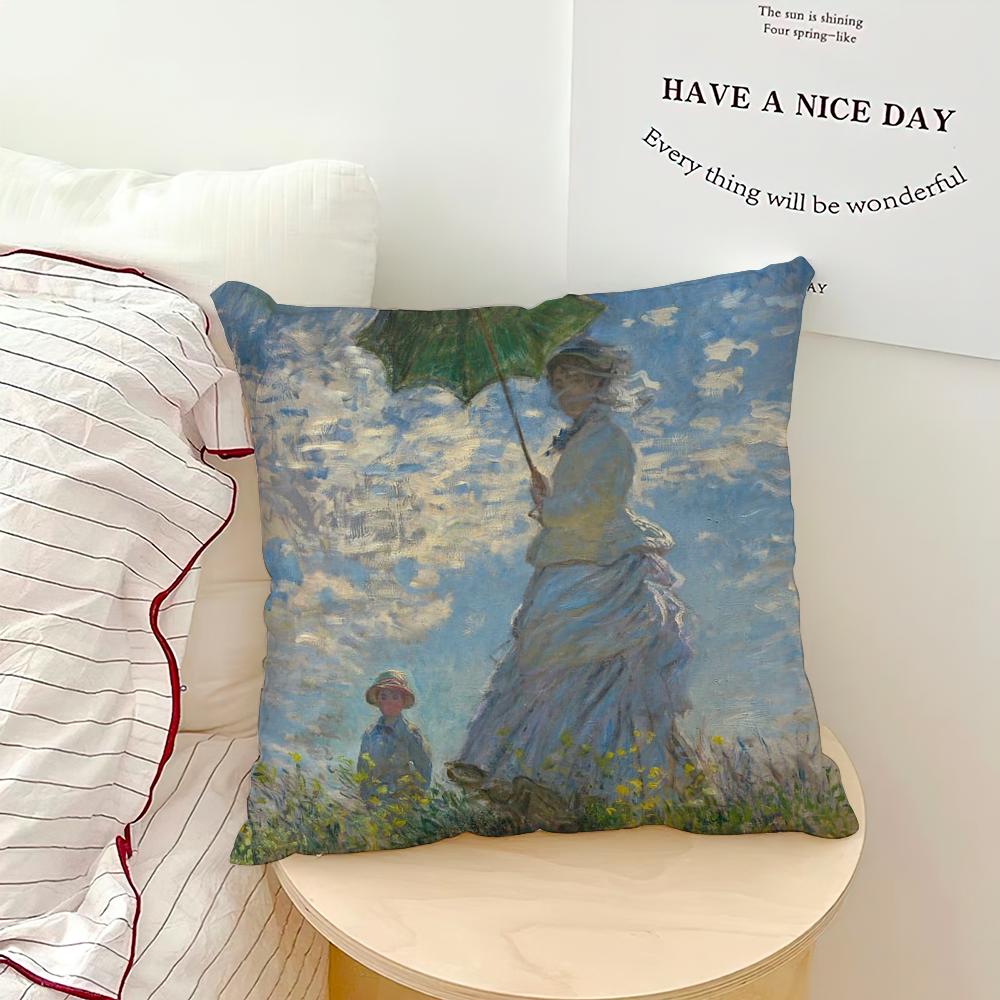 Водяные лилии Клод Моне Изобразительное искусство Наволочка для дивана Гостиная Спальня Изголовье Спинка Подушка Квадратная Подушка Время Сна