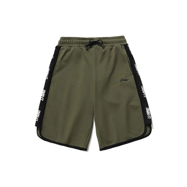 Li Ning Sports Fashion Series Боковая панель с вышитым логотипом Свободные спортивные шорты мужские шорты оливково-зеленого цвета AKSR285-4