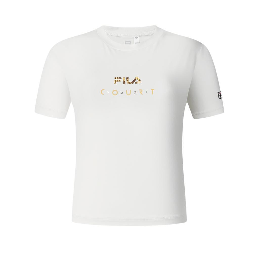Fila Логотип Летние виды спорта Ледяной шелк Защита от солнца Быстросохнущая Уличная Облегающая футболка с круглым вырезом и коротким рукавом Женские футболки Ярко-белый A11W423124FWT