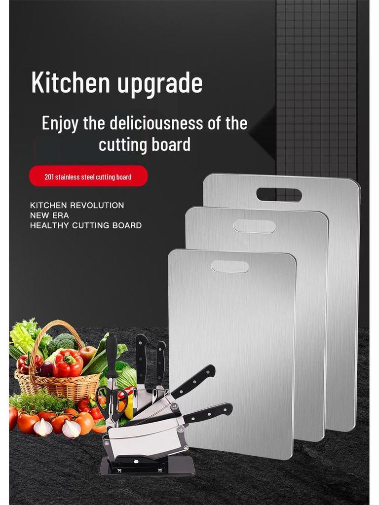 304 Stainless Steel Double-Sided Square Chopping Board, Thickened Multifunctional Kitchen Cutting Board