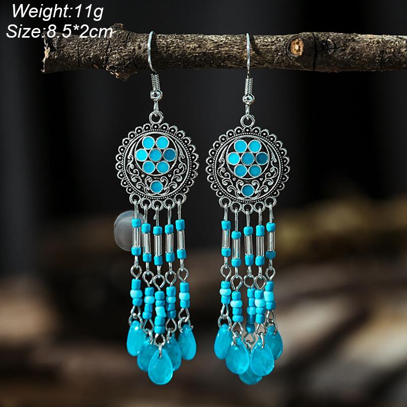 Blue Fashion Boho Temperament Water Drop Feather Earrings for Women Long Crystal Rhinestone Drop Oil Dangle Earring Jewelry
