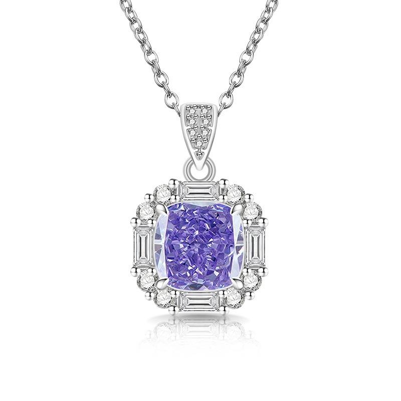 2026 Colored Treasure Ice Flower Cut Sugar Cube Necklace Super Flash High Carbon Diamond Electroplated Real Gold Pendant